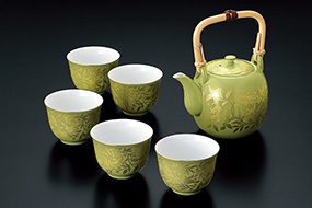 茶器セット 萌葱金彩 茶器〈石瓶１個・お茶呑茶碗５個〉 美濃焼 |皿 
